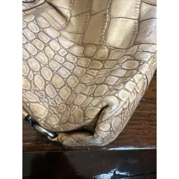 Coach Ashley (2011) Leather Croc Carry all Tote Bag Purse Camel Beige - Picture 4 of 16